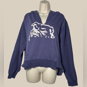 BDG Women’s  Varsity Vintage Inspired Navy Bulldog Graphic Pullover Hoodie SZ S
